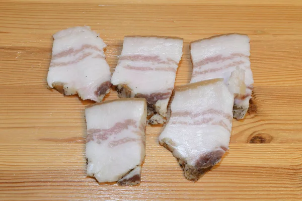Sliced Pork Lard Wooden Surface Close — Stock Photo, Image