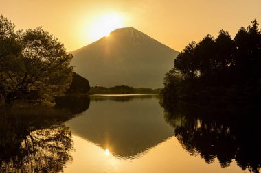 Tanuki gölde Mt.Fuji yansıması