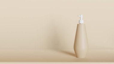 Kozmetik şişesi ve kavanoz modeli. Şampuan şişeleri ya da serum yağı yan yana dursun..