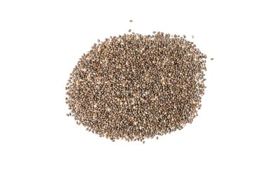 Chia tohumlarının fotoğrafı beyaz arka planda yüksek çözünürlüklü kamera kullanılarak çekildi..