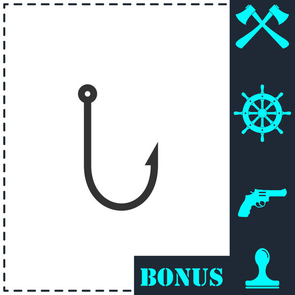 Fishing hook icon flat. Simple vector symbol and bonus icon