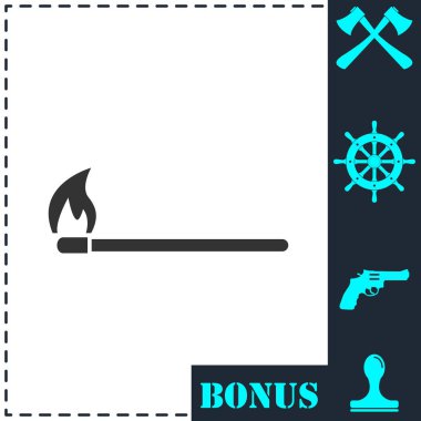 Yanan kibrit ikonu düz. Basit vektör sembolü ve bonus simgesi