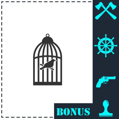 Kuş kafesi simgesi düz. Basit vektör sembolü ve bonus simgesi