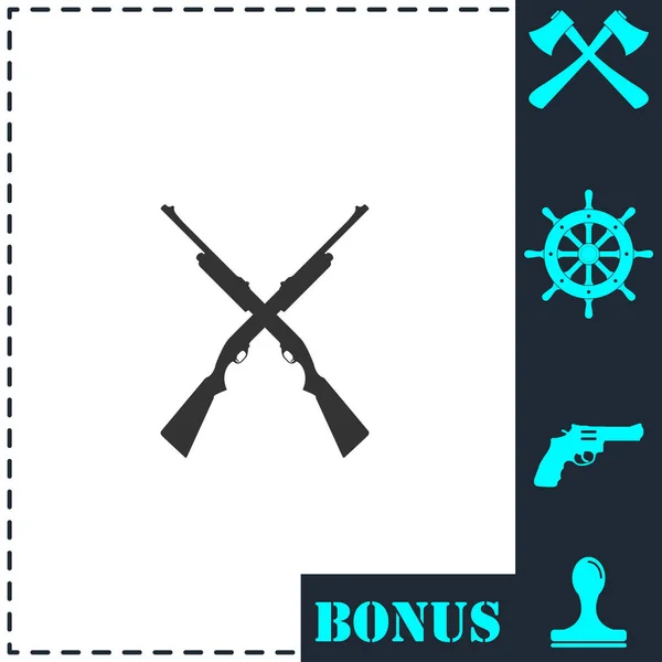 交差散弾銃狩猟ライフルのアイコンフラット シンプルなベクトル記号とボーナスアイコン — ストックベクタ
