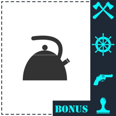 Çaydanlık ikonu düz. Basit vektör sembolü ve bonus simgesi