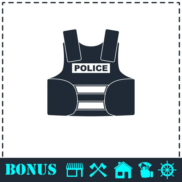 Bullet proof vest body armor suit icon flat — Stock Vector