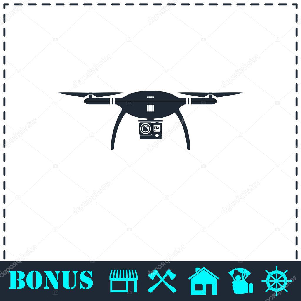 Drone quadrocopter icon flat
