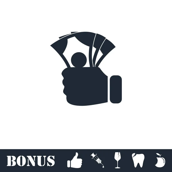 Hand met geld pictogram plat — Stockvector