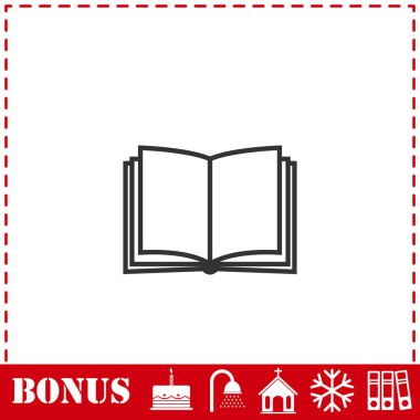 Kitap simgesini düz aç. Basit vektör sembolü ve bonus simgesi