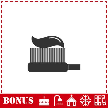 Diş macunu simgesiyle diş fırçası düz. Basit vektör sembolü ve bonus simgesi