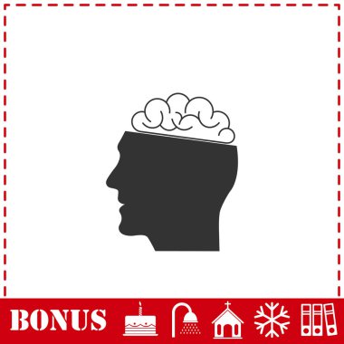 İnsan beyni simgesi düz. Basit vektör sembolü ve bonus simgesi