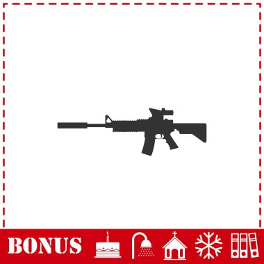Saldırı karabina simgesi düz. Basit vektör sembolü ve bonus simgesi