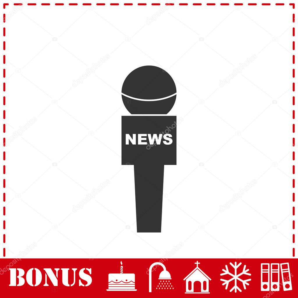 Reporter microphone icon flat. Simple vector symbol and bonus icon