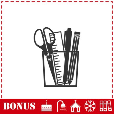 Ofis aletleri simgesi düz. Basit vektör sembolü ve bonus simgesi