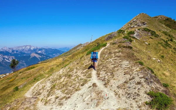 Tourist Auf Bergpfad — Stockfoto