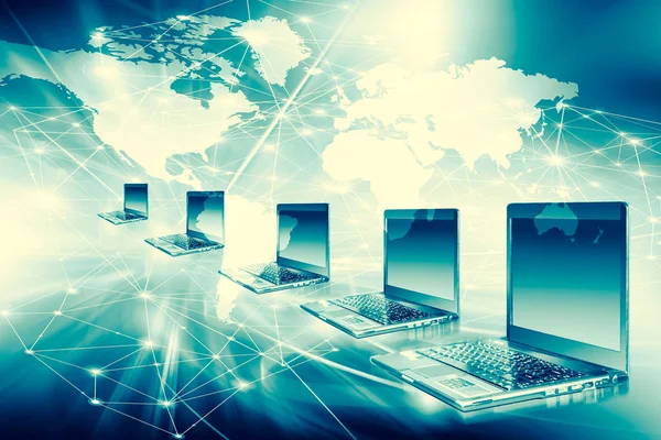 Bästa Internet begreppet global business från begrepp series. Dator rörlighet, Internetkommunikation och cloud computing konceptet — Stockfoto