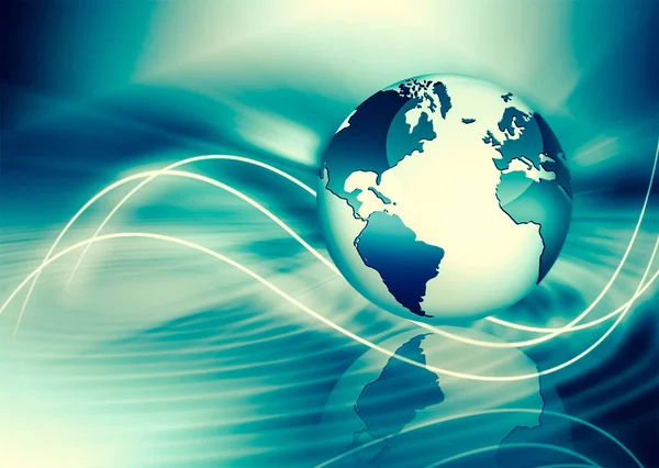 Cel mai bun concept de internet al afacerilor globale. Globe, linii strălucitoare pe fundal tehnologic. Wi-Fi, raze, simboluri Internet, ilustrație 3D — Fotografie, imagine de stoc