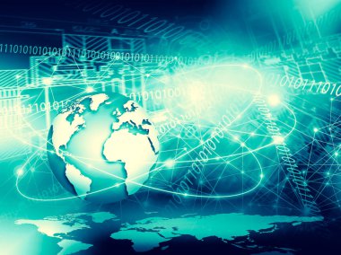 En iyi internet konsepti. Küre, teknolojik arka planda parlayan çizgiler. Elektronik, Wi-Fi, ışınları, sembolleri internet, televizyon, mobil ve uydu iletişimi. Teknoloji 3 boyutlu illüstrasyon