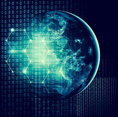 Dünyadan Uzaya. Kavram serisinden küresel iş dünyasının en iyi internet kavramı. Bu görüntünün elementleri NASA tarafından döşenmiştir. Üç boyutlu illüstrasyon. Seyahat, internet, teknoloji ve iletişim sembolü