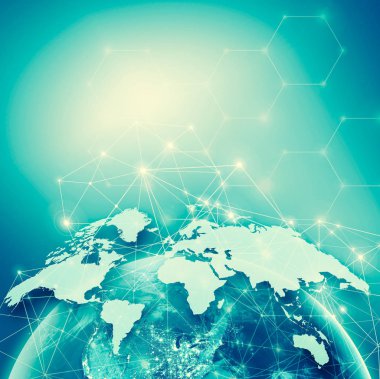 Dünyadan Uzaya. Kavram serisinden küresel iş dünyasının en iyi internet kavramı. Bu görüntünün elementleri NASA tarafından döşenmiştir. 3B illüstrasyon