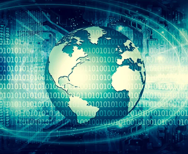 "Best Internet Concept of Global Business" (engelsk). Globe, glødende linjer om teknologisk bakgrunn. Wi-Fi, stråler, symboler Internett, 3D-illustrasjon – stockfoto