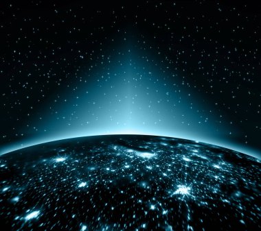 Dünyadan Uzaya. Kavram serisinden küresel iş dünyasının en iyi internet kavramı. Bu görüntünün elementleri NASA tarafından döşenmiştir. 3B illüstrasyon
