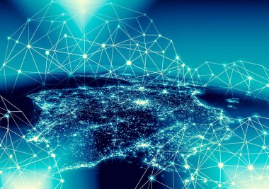 Dünyadan Uzaya. Kavram serisinden küresel iş dünyasının en iyi internet kavramı. Bu görüntünün elementleri NASA tarafından döşenmiştir. 3B illüstrasyon