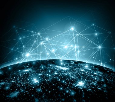 Dünyadan Uzaya. Kavram serisinden küresel iş dünyasının en iyi internet kavramı. Bu görüntünün elementleri NASA tarafından döşenmiştir. Üç boyutlu illüstrasyon. Seyahat, internet, teknoloji ve iletişim sembolü