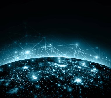 Dünyadan Uzaya. Kavram serisinden küresel iş dünyasının en iyi internet kavramı. Bu görüntünün elementleri NASA tarafından döşenmiştir. 3B illüstrasyon