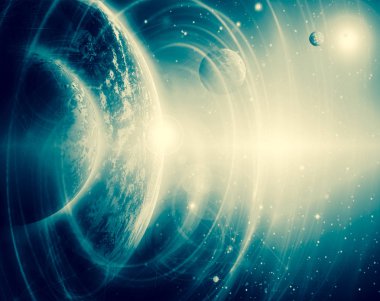 Dünyadan Uzaya. Kavram serisinden küresel iş dünyasının en iyi internet kavramı. Bu görüntünün elementleri NASA tarafından döşenmiştir. 3B illüstrasyon