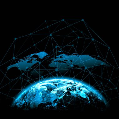 Dünyadan Uzaya. Kavram serisinden küresel iş dünyasının en iyi internet kavramı. Bu görüntünün elementleri NASA tarafından döşenmiştir. 3B illüstrasyon