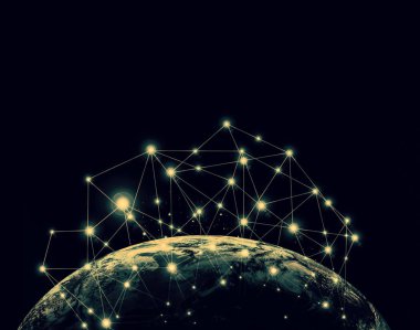 Dünyadan Uzaya. Kavram serisinden küresel iş dünyasının en iyi internet kavramı. Bu görüntünün elementleri NASA tarafından döşenmiştir. 3B illüstrasyon
