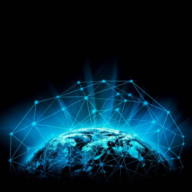 Dünyadan Uzaya. Kavram serisinden küresel iş dünyasının en iyi internet kavramı. Bu görüntünün elementleri NASA tarafından döşenmiştir. 3B illüstrasyon