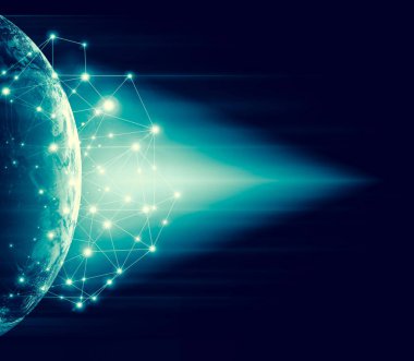Dünyadan Uzaya. Kavram serisinden küresel iş dünyasının en iyi internet kavramı. Bu görüntünün elementleri NASA tarafından döşenmiştir. 3B illüstrasyon