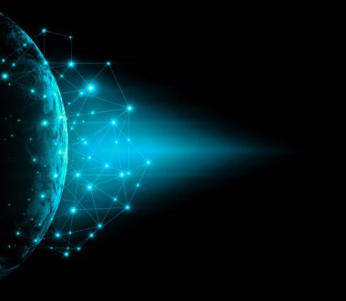 Dünyadan Uzaya. Kavram serisinden küresel iş dünyasının en iyi internet kavramı. Bu görüntünün elementleri NASA tarafından döşenmiştir. 3B illüstrasyon