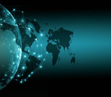 Dünyadan Uzaya. Kavram serisinden küresel iş dünyasının en iyi internet kavramı. Bu görüntünün elementleri NASA tarafından döşenmiştir. 3B illüstrasyon