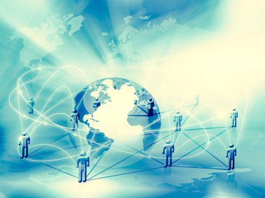 Global iş dünyasının en iyi internet kavramı. Küre, teknolojik arka planda parlayan çizgiler. Wi-Fi, ışınlar, semboller İnternet, 3 boyutlu illüstrasyon