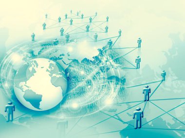 Global iş dünyasının en iyi internet kavramı. Küre, teknolojik arka planda parlayan çizgiler. Wi-Fi, ışınlar, semboller İnternet, 3 boyutlu illüstrasyon