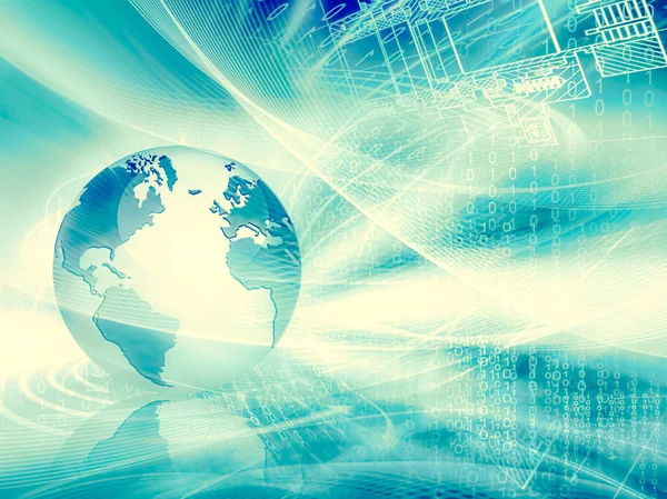 Konsep Internet terbaik dari bisnis global. Globe, garis bersinar pada latar belakang teknologi. Wi-Fi, sinar, simbol Internet, ilustrasi 3D — Stok Foto