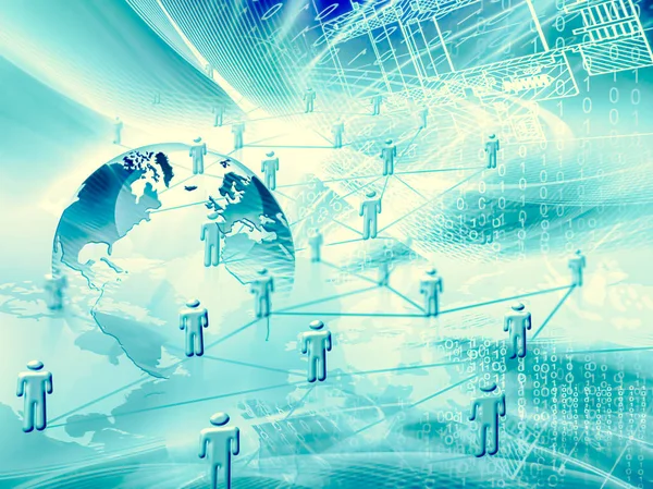 Global iş dünyasının en iyi internet kavramı. Küre, teknolojik arka planda parlayan çizgiler. Wi-Fi, ışınlar, semboller İnternet, 3 boyutlu illüstrasyon