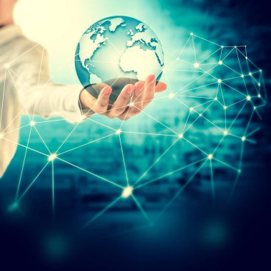 Dünya'dan eller, uzayda küre küresel iş kavramları serisi en iyi Internet kavramı elinde. Nasa tarafından döşenmiş bu görüntü unsurları. 3D çizim.