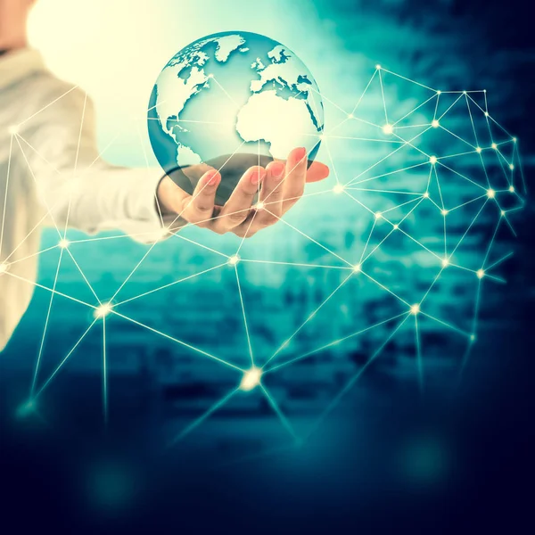 Dünya'dan eller, uzayda küre küresel iş kavramları serisi en iyi Internet kavramı elinde. Nasa tarafından döşenmiş bu görüntü unsurları. 3D çizim.