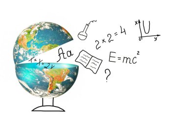Küre ve sembolleri okul. Eğitim kavramı. Resimde 3d eğitim okul kavramının. Nasa tarafından döşenmiş bu görüntü unsurları