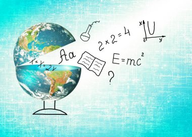 Küre ve sembolleri okul. Eğitim kavramı. Resimde 3d eğitim okul kavramının. Nasa tarafından döşenmiş bu görüntü unsurları