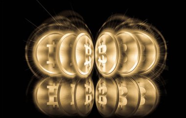 Dijital para bitcoin, fütüristik dijital para, küresel iş kavramı Internet. Teknolojik arka plan