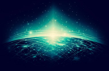 Dünyadan Uzaya. Kavram serisinden küresel iş dünyasının en iyi internet kavramı. Bu görüntünün elementleri NASA tarafından döşenmiştir. 3B illüstrasyon