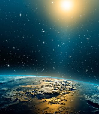 Dünyadan Uzaya. Kavram serisinden küresel iş dünyasının en iyi internet kavramı. Bu görüntünün elementleri NASA tarafından döşenmiştir. 3B illüstrasyon