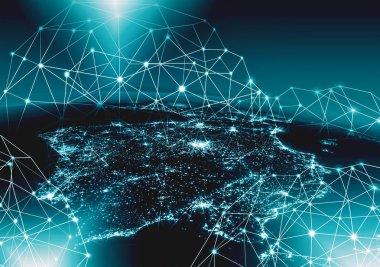 Dünyadan Uzaya. Kavram serisinden küresel iş dünyasının en iyi internet kavramı. Bu görüntünün elementleri NASA tarafından döşenmiştir. 3B illüstrasyon