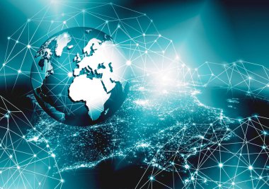 Dünyadan Uzaya. Kavram serisinden küresel iş dünyasının en iyi internet kavramı. Bu görüntünün elementleri NASA tarafından döşenmiştir. 3B illüstrasyon