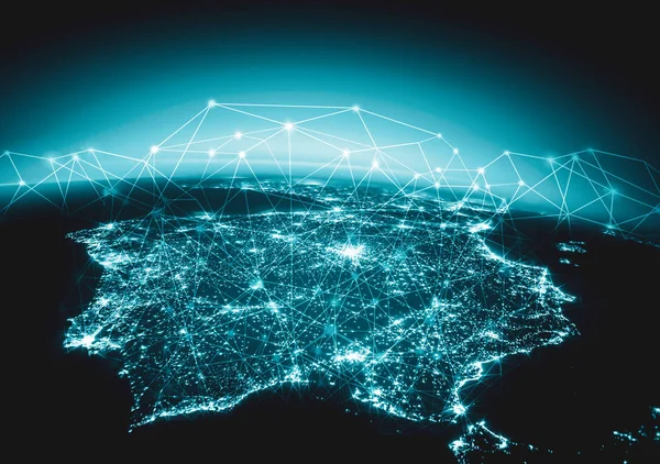 Dünyadan Uzaya. Kavram serisinden küresel iş dünyasının en iyi internet kavramı. Bu görüntünün elementleri NASA tarafından döşenmiştir. 3B illüstrasyon